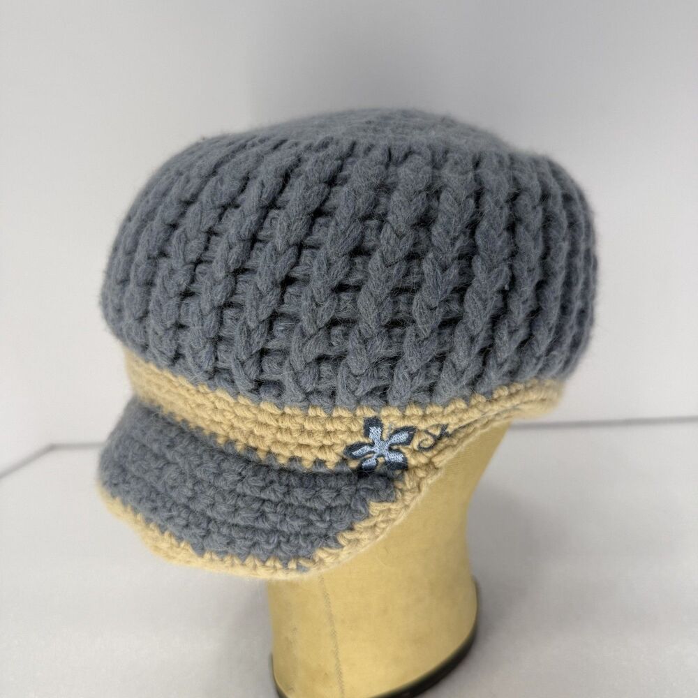 Vtg Shred Alert Cadet Hat Beanie Knit Brim Wool Angora Fleece Lined Cap Blue Y2K